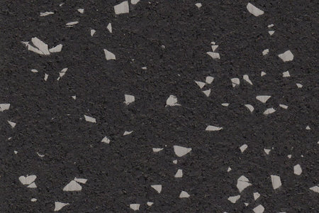 Gray Hound REGUPOL rubber gym flooring material photo showing gray flecks on a black base