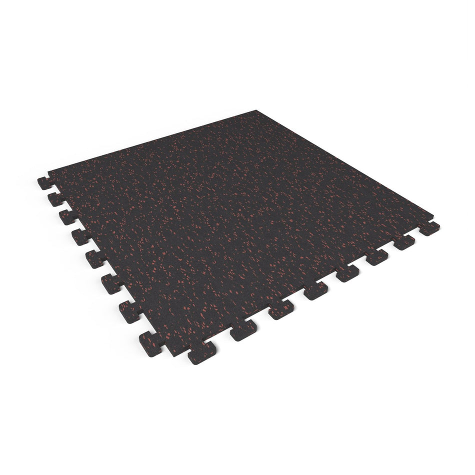Firestorm Red REGUPOL aktivlok 3/8 inch (9 mm) interlocking rubber gym floor tile, 24 x 24 in., with puzzle edges