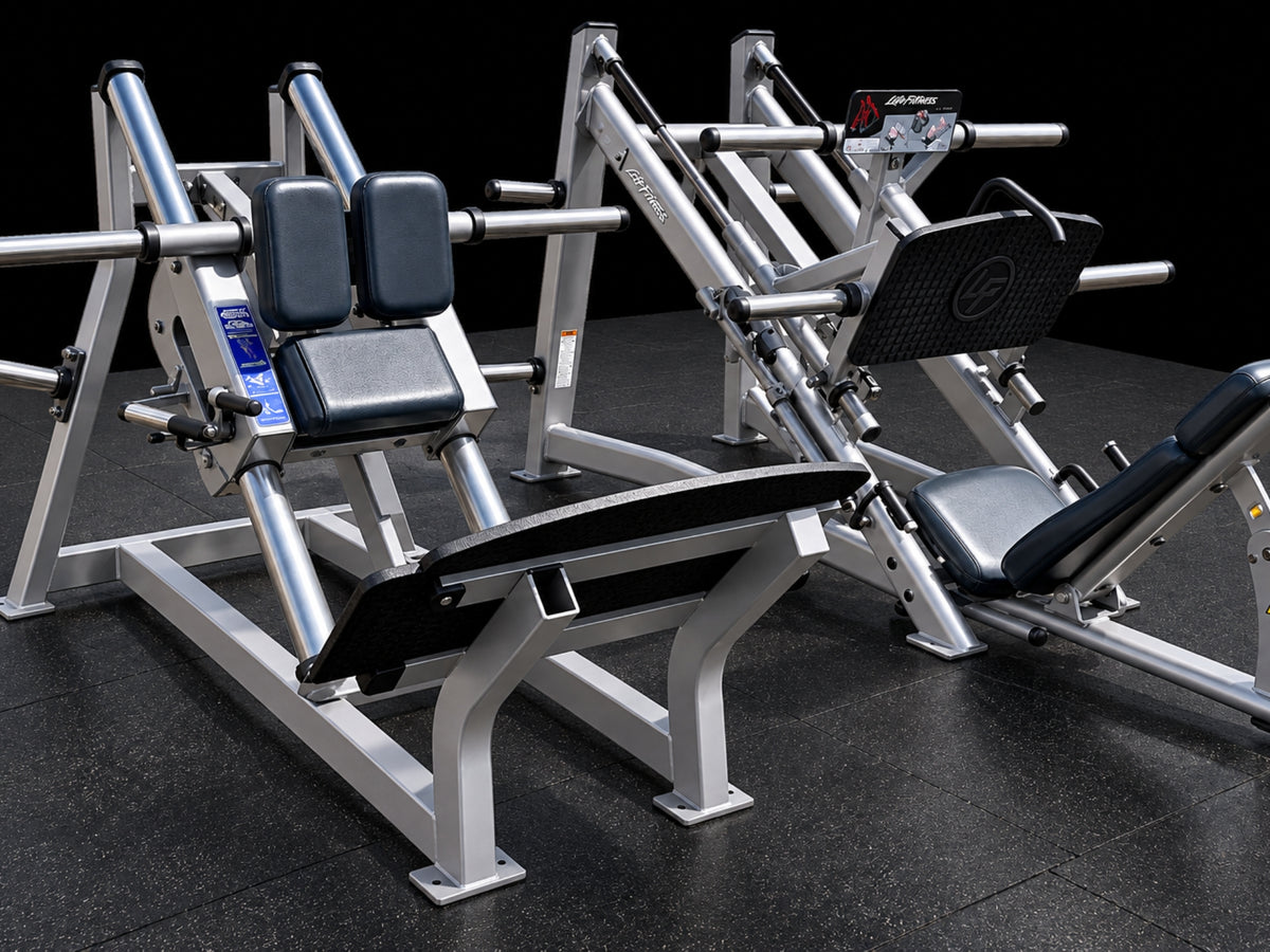 Life Fitness plate-loaded strength equipment included in the SCP1 used commercial gym package